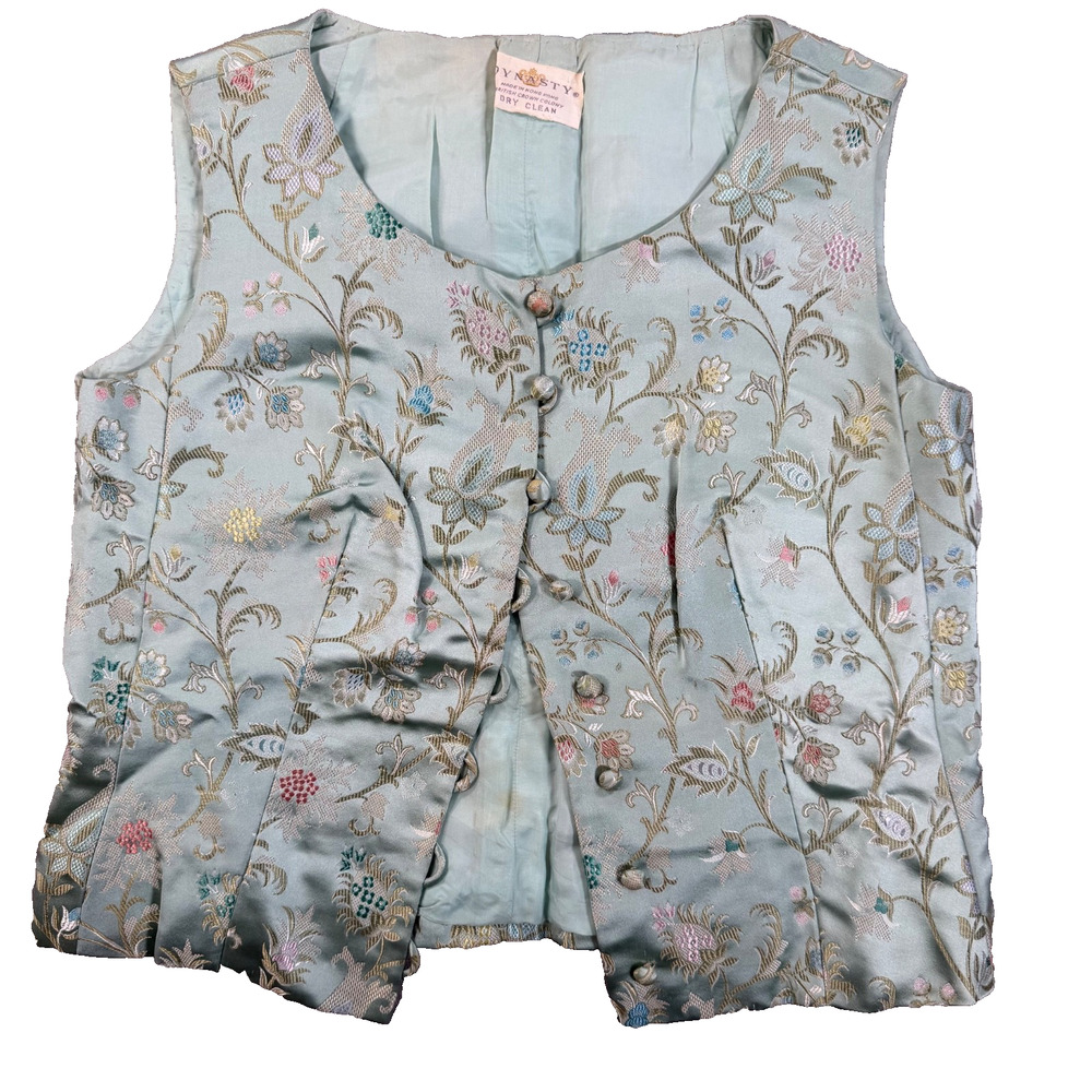 Dynasty Vintage Embroidered Vest Women's Floral Button Front Hong Kong No Size T